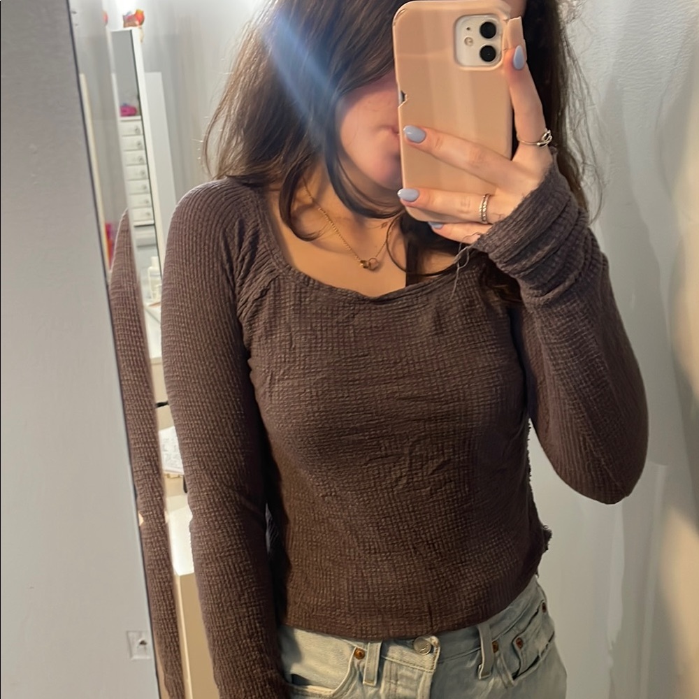 Free People Brown Fitted Long Sleeve Top
